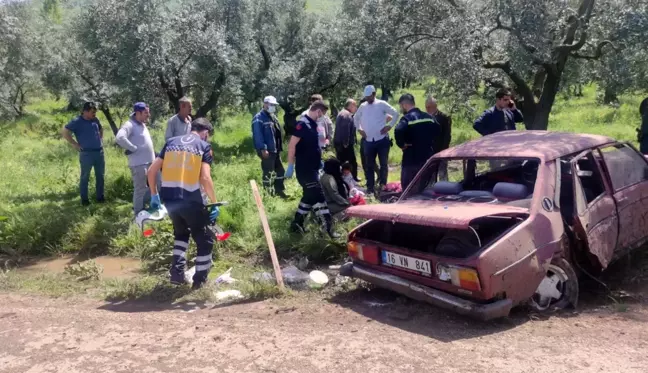 Otomobil zeytinliğe daldı, 2'si çocuk 4 kişi yaralandı