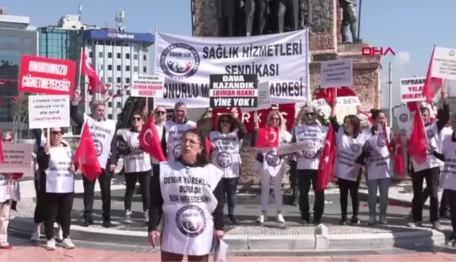 Sendika üyeleri 1 Mayıs için Taksim Meydanı'nda