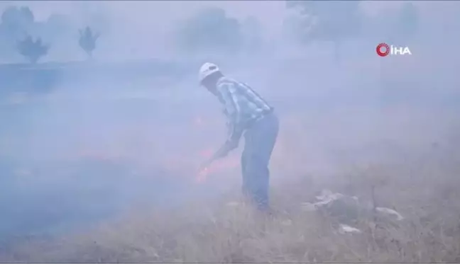 Edirne'de otluk alanda çekyatlar yangına neden oldu