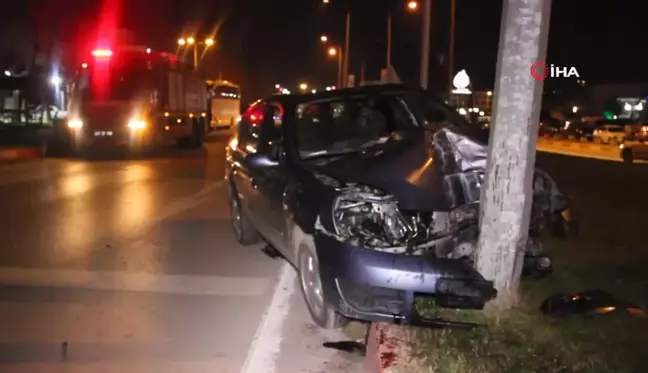 Çan'da elektrik direğine çarpan otomobil sürücüsü yaralandı