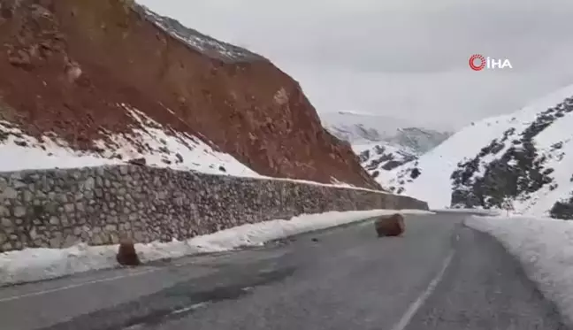 Bitlis'te yola düşen kayalar sürücülere zor anlar yaşattı