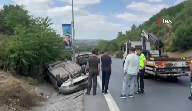 Kağıthane'de takla atan araçtan burnu bile kanamadan çıktı