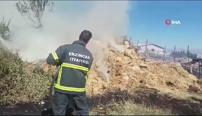 Saman balyalarının bulunduğu alanda çıkan yangın itfaiye tarafından söndürüldü