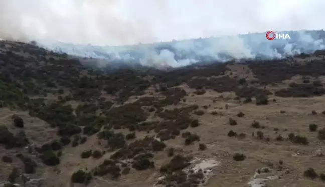 Afyonkarahisar'da ot ve çalıların bulunduğu dağlık alanda yangın çıktı