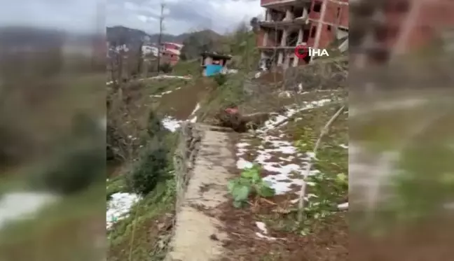 Rize'de Heyelan Sonucu Taş Duvar Yıkıldı