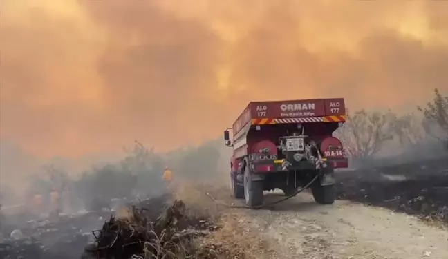 Balıkesir'de tarım arazisinde başlayan yangına havadan ve karadan müdahale