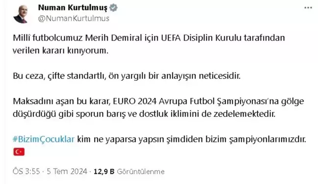 TBMM Başkanı Numan Kurtulmuş, Merih Demiral'ın men cezasını kınadı