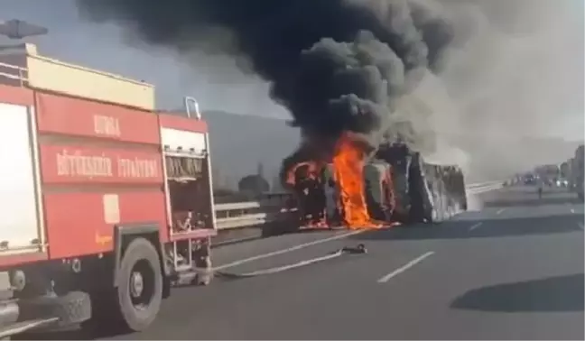 Gemlik'te devrilen TIR yandı, şoför kurtuldu