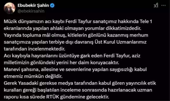 RTÜK'ten Ferdi Tayfur Açıklaması: Saygısızlık Kabul Edilemez