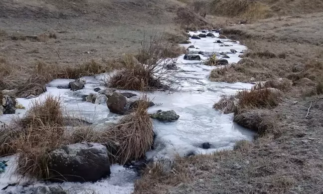 Kars'ta soğuk hava nedeniyle dereler dondu