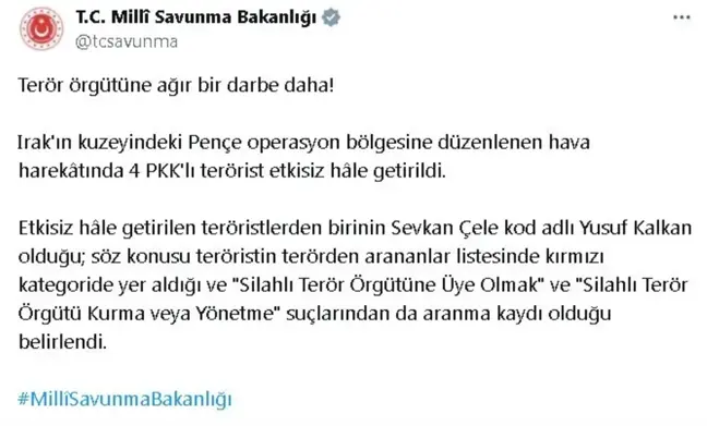 Irak'ta 4 PKK'lı terörist etkisiz hale getirildi