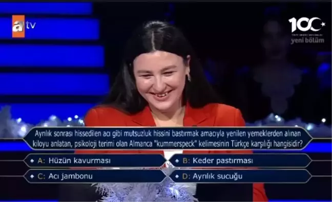Kim Milyoner Olmak İster'de 200 bin liralık soru: 'Kummerspeck' kelimesinin Türkçe karşılığı nedir?