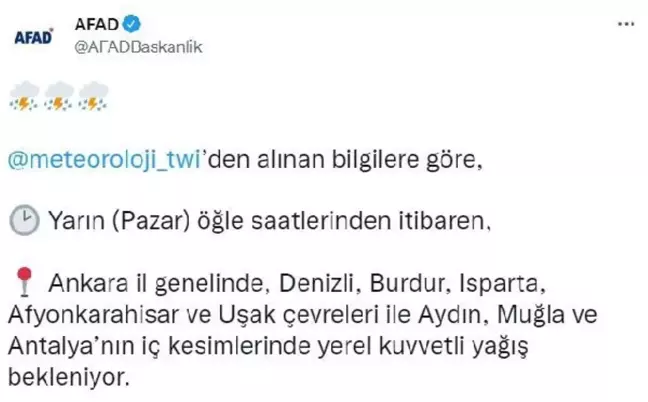 AFAD'dan 9 il için 'kuvvetli yağış' uyarısı