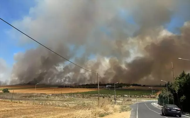 Silivri'de Otluk Alanda Çıkan Yangına İtfaiye Müdahalesi Sürüyor