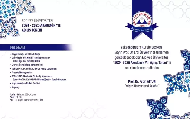 YÖK Başkanı Prof. Dr. Erol Özvar, Erciyes Üniversitesi'ni Ziyaret Edecek