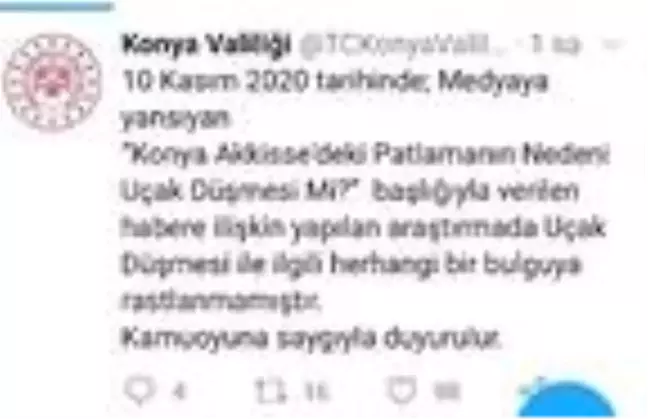Son dakika... Konya Valiliği: Uçak düşmesi ile ilgili bulguya rastlanılmamıştır