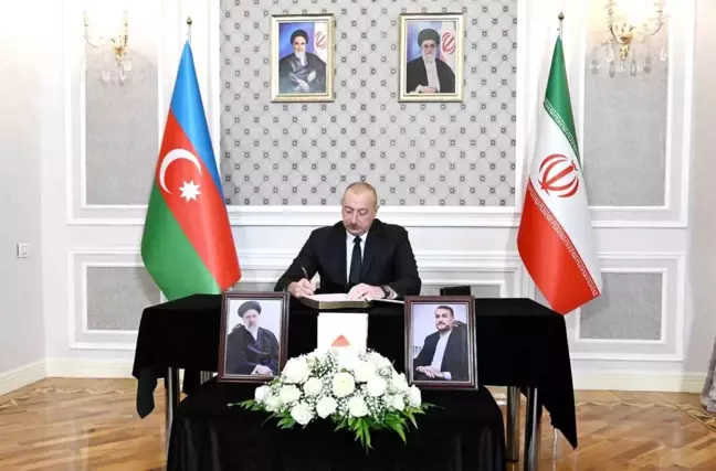 Azerbaycan Cumhurbaşkanı İlham Aliyev, İran Cumhurbaşkanı Reisi'nin hayatını kaybettiği helikopter kazası nedeniyle İran'ın Bakü Büyükelçiliğine taziye ziyarette bulundu