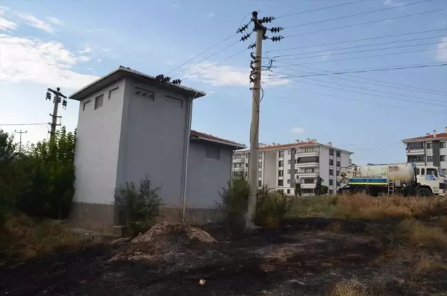 Çorum'un Dodurga ilçesinde elektrik direğinden çıkan yangın