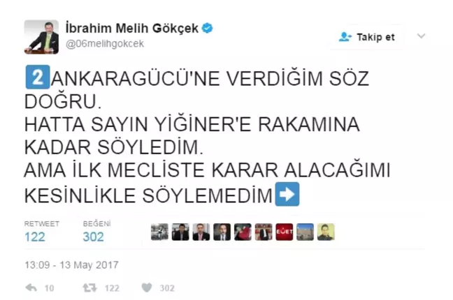 Başkan Gökçek'ten Ankaragücü'ne Yardım Açıklaması