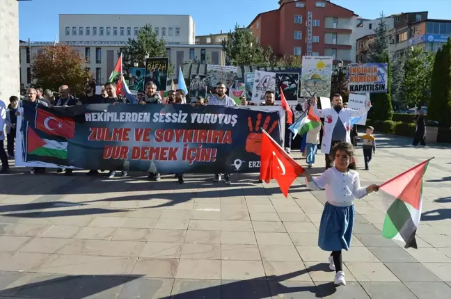 Erzurum'da Sağlık Çalışanlarından Gazze'ye Destek Yürüyüşü