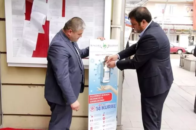 Sungurlu'da caddelere dezenfektan yerleştirildi