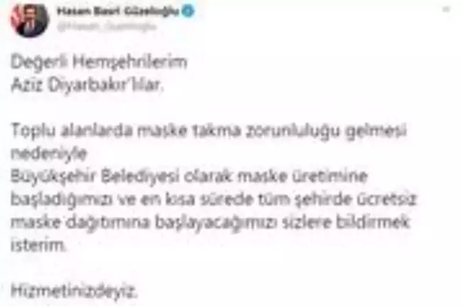 Diyarbakır'da vatandaşlara maskeler ücretsiz dağıtılacak