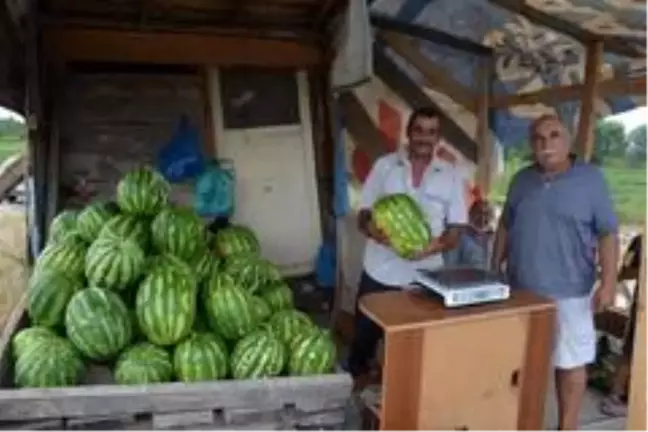 Yetiştirdiği organik karpuzları yol kenarında satıyor