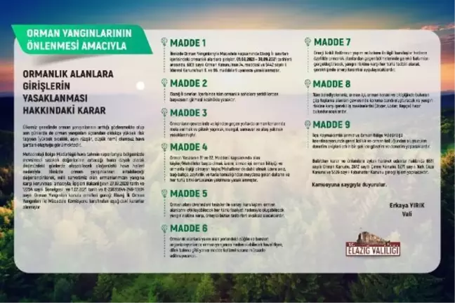 Elazığ'da ormanlık alanlara giriş yasaklandı
