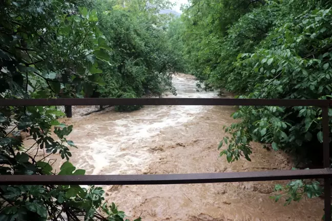 Karabük'te kuvvetli sağanak nedeniyle dereler taştı
