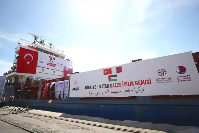 Türkiye-Katar Gazze İyilik Gemisi Mersin'den Yola Çıktı