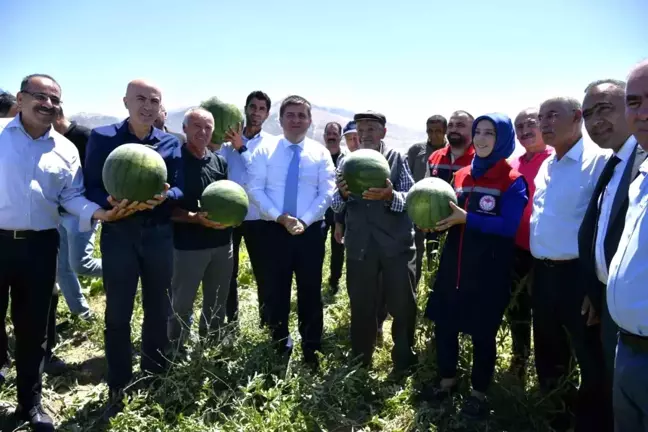 Karaman Valisi Ortaoba köyünde karpuz hasadına katıldı