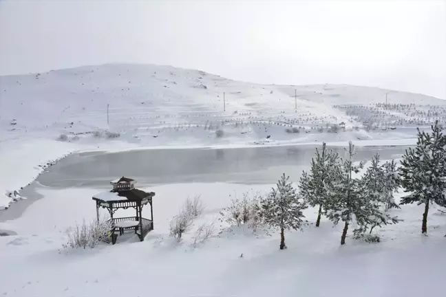 Üçoluk Göleti Buzla Kaplandı