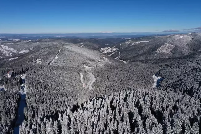 Ilgaz Dağı Milli Parkı'nın Karlı Manzarası Havadan Görüntülendi