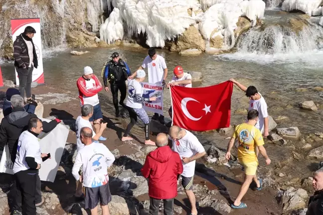 Muradiye Şelalesi'nde Soğuk Havada Yüzme Etkinliği