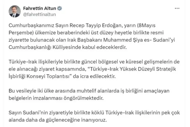 Cumhurbaşkanı Erdoğan, Irak Başbakanı Sudani'yi Kabul Edecek