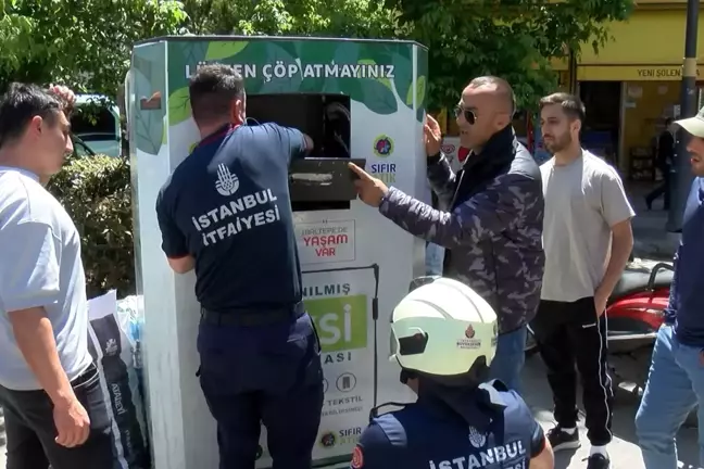 Küçük çocuk kıyafet kumbarasında mahsur kaldı