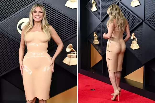 Heidi Klum'un Grammy'deki çıplak illüzyonlu elbisesi 