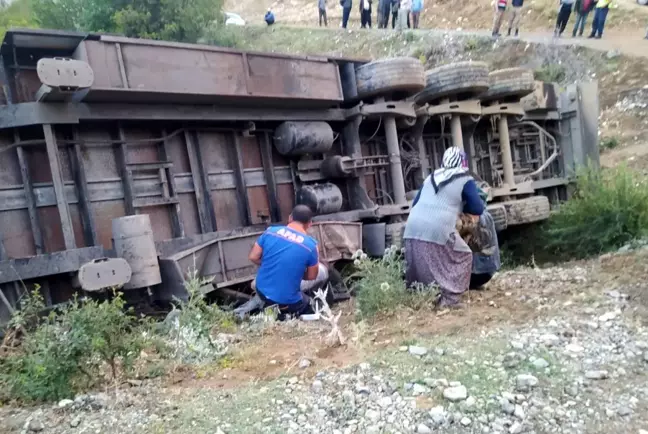 Tır şarampole devrildi: 3 kişi yaralandı, 160 küçükbaş hayvan telef oldu