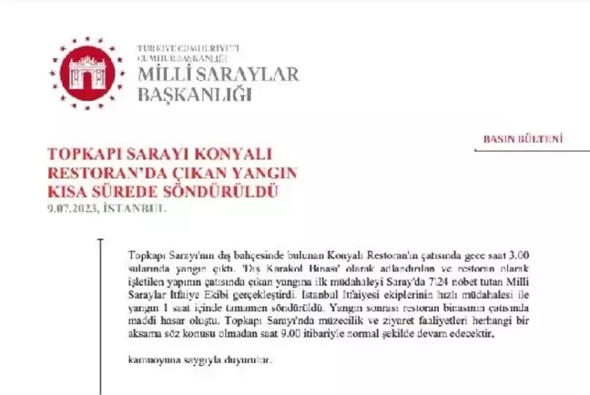 Topkapı Sarayı'nda çatı yangını