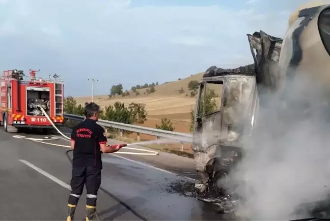 Rusya'ya giden üzüm yüklü tır alev topuna döndü