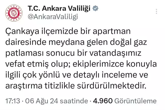 Ankara'da doğal gaz patlaması: Bir kişi hayatını kaybetti