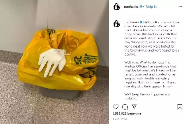 Tom Hanks ve eşine koronavirüs teşhisi konuldu