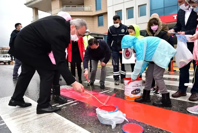 Tuzla'da yaya geçitleri kırmızıya boyandı