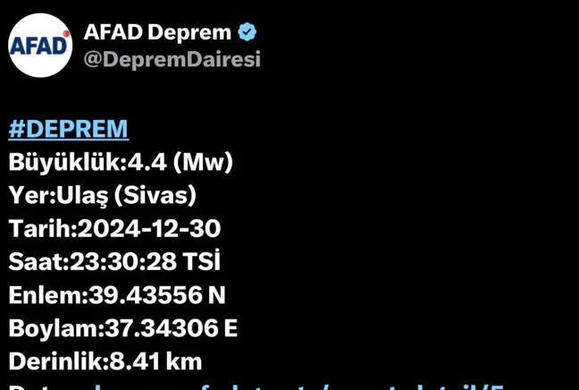 Sivas'ta 4.4 Büyüklüğünde Deprem: Hasar Tespit Edilmedi