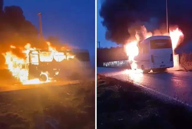 Seyir halindeki öğrenci servisi alev topuna döndü