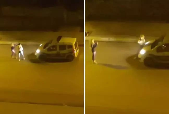 Pendik'te iki kadın, polis otosunun önünde sırayla fotoğraf çektirdi