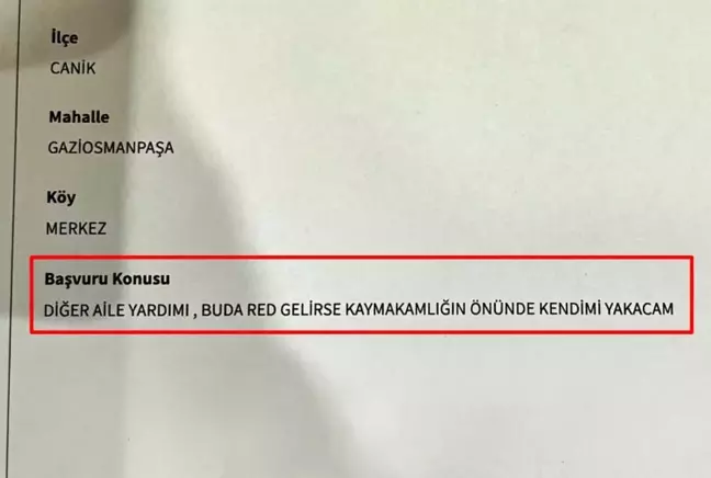 Yardım talebinde bulunan vatandaştan kaymakamlığa tehdit