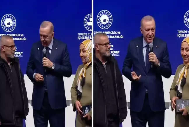 Cumhurbaşkanı Erdoğan, sahneye çağırdığı depremzedenin mesleğini duyunca kayıtsız kalamadı