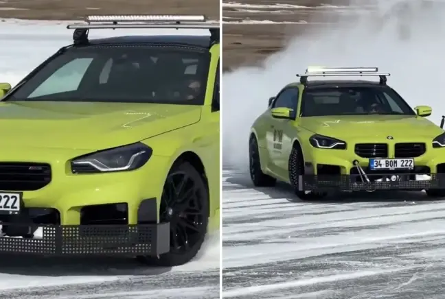 Kenan Sofuoğlu'nun 5 yaşındaki oğlu, karlı zeminde drift attı