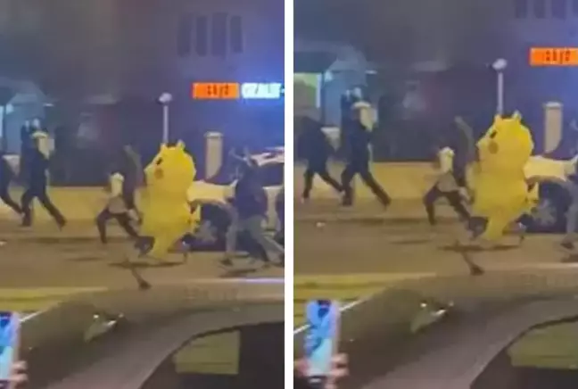 Eylemci Pikachu polisten kaçarken görüntülendi